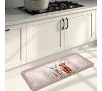 Floral Animal Kitchen Mats for Floor, Peach Blossom Vintage Soft Mats, Spring Cushioned Comfort Washable Decor Rugs for Kitchen Sinks Laundryroom Bathroom 16x47 Inch