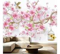 Floral Animals Photo Wallpaper, Cherry Blossoms Bird Watercolour Wall Mural, Wallpaper for Bedroom Living Room, Home Decor, Photo Wall Paper, 150 x 105 cm (WxH)