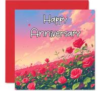 Floral Anniversary Card for Women Men - Rose Field - Heartfelt Wedding Anniversary Card for Husband Wife Boyfriend Girlfriend Fiance Fiancee Her Him, 145mm Roses Flowers Greeting Cards