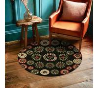 Floral Area Rug, Autumn Traditional Berries Leaves Fall Black Low Pile Foam Indoor Doormat Round Throw Rug Non Shedding Bathroom Entryway Bedside Doorway Decor 3' X 3'