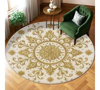 Floral Area Rug, Elegant Classic Star Leaf Elegant Gold Non-Slip Backing Home Floor Circle Print Carpet Rugs for Living Room Bedroom Classroom College Dorm Decor 6' X 6'