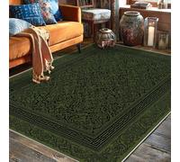 Floral Area Rug, Traditional Classic Ornate Geometric None Dark Green Low Pile Edge Binding Home Rectangle Carpet Rugs for Living Room Bedroom Hallway Office Decor 5' X 7'