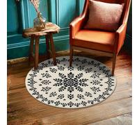 Floral Area Rug, Traditional Elegant Leaf Petal None Black Non-Slip Round Doormat Throw Rug Edge Binding Bathroom Entryway Bedside Laundry Room Decor 3' X 3'