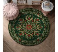 Floral Area Rug, Traditional Elegant Leaves Roses Winter Green Low Pile Foam Round Doormat Throw Rug Edge Binding Bathroom Laundry Room Kitchen Entryway Decor 4' X 4'