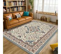Floral Area Rug, Traditional Elegant Leaves Vines None Cream Low Pile Sponge Aesthetic Rectangle Home Floor Carpet Rugs for Living Room Bedroom Under Table Dining Decor 5' X 7'