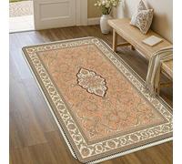 Floral Area Rug, Traditional Elegant Ornate Leaf N/a Terracotta Low Pile Sponge Doormat Rectangle Print Accents Rug Entryway Bathroom Laundry Room Bedside Decor 3' X 5'