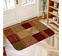 Floral Area Rug, Traditional Rustic Geometric Leaf Fall Red Low Pile Foam Doormat Rectangle Print Accents Rug Bathroom Bedside Entryway Door Decor 2' X 3'