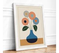 Floral Arrangement Modern Mid-Century Framed Wall Art Print A1 (84.1×59.4cm) White, Wall Decor for Living Room, Bedroom, Office & Home, Ready to Hang, Art Gift