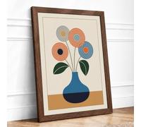 Floral Arrangement Modern Mid-Century Framed Wall Art Print A3 (42×29.7cm) Walnut, Wall Decor for Living Room, Bedroom, Office & Home, Ready to Hang, Art Gift