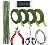 Floral Arrangement Tools, 4 Rolls Adhesive Floral Tape, 35m Floral Wire, 50pcs Floral Green Stem Wire, 10m Double Sided Tape with Scissors, Cutting Pliers for Bouquet Stem Wrap Wedding Floristry
