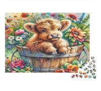 Floral Art 1000 Piece Cow Jigsaw Puzzle for Adults Thick Paper Brain Training Home Decor Creative Gift Cow Paper Puzzle 70x50cm/1000pcs