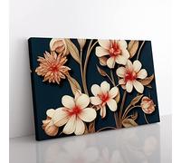 Floral Art Nouveau Vol.2 Canvas Wall Art Print Ready to Hang, Framed Picture for Living Room Bedroom Home Office Décor, 76x50 cm (30x20 Inch)