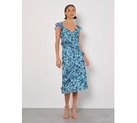 Floral Asymmetric Ruffle Midaxi Dress Apricot Aqua 10