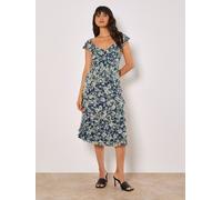 Floral Asymmetric Ruffle Midaxi Dress Apricot Navy 12