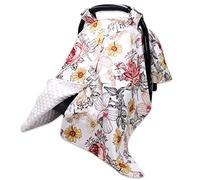 Floral Baby Car Seat Canopy Soft Minky Plush Dotted Backing Baby Car Seat Cover Girls, Infant Carseat Canopy, Stretchy Multi- use Nursing Cover for Stroller/High Chair/Shopping Cart/Car Seat Canopies