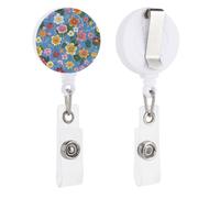 Floral Background Retractable Badge Reel - Personalized ID Name Badge Holder with Lanyard Cute Badges Reel Holder Round Nurse Doctor Name Tag Badges Clip for Work