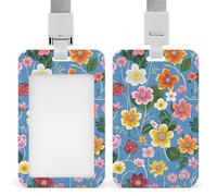 Floral Background Retractable ID Badge Holder with Lanyard - Vertical Badge Reel,Keychain Clip,Name Tag Id Card Holder Protector for Nurse Officer Teacher Security Staff Women Men