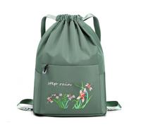 Floral Backpack with Drawstring Top, Front Zip Pocket Daypack for Commute, Campus and Daily Outings Embroidered Daypack Floral Front Pocket Campus Carry Commute Bag Casual Drawcord Backpack Daily Soft