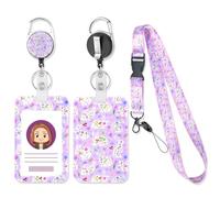 Floral Badge Holder with Lanyard, Cute Bunny Flower Badge Reel ID Card Holder Easter Breakaway Lanyard Name Tag Card Protector for Teacher Student Nurse Women Kids Office Gifts