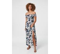 Floral Bardot Shirred Maxi Dress Izabel London Blue 10