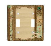 Floral Bathroom Double Light Switch Cover Plate, Vintage Elegant Ornate Gemstone None Gold Plastic Standard Size Wall Switch Plates Accents for Home Living Room Bedroom Apartment Decor