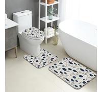 Floral Bathroom Mat Sets 3 Piece, Navy Blue Flower Plants Absorbent Non Slip Toilet Rugs U Shaped Washable, Spring Quick Dry Flannel Bathroom Rug Set