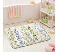Floral Bathroom Rugs, Botanical Modern Stripes Leaves Spring Green Dorm Room Essentials Soft Bath Rugs for Shower Floor Toilet Decor 16x24 Inch