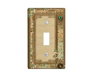 Floral Bathroom Single Light Switch Cover Plate, Vintage Elegant Ornate Gemstone None Gold Plastic Standard Size Switch Plate Decorative for New Apartment Home Bedroom Office Decor (Single)