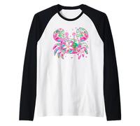 Floral Beach Crab Ocean Summertime Vibes Pink Crabby Raglan Baseball Tee