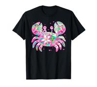 Floral Beach Crab Ocean Summertime Vibes Pink Crabby T-Shirt