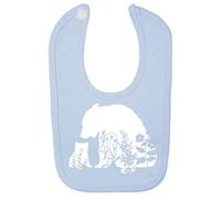Floral Bear 1 Silhouette Patterned Cut Out Cotton Baby bib - Pastel Blue