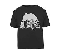 Floral Bear 1 Silhouette Patterned Cut Out Short Sleeve Cotton Toddler t Shirt, 1-2 Years, Black