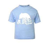 Floral Bear 1 Silhouette Patterned Cut Out Short Sleeve Cotton Toddler t Shirt, 2-3 Years, Pastel Blue