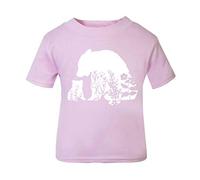 Floral Bear 1 Silhouette Patterned Cut Out Short Sleeve Cotton Toddler t Shirt, 2-3 Years, Pastel Pink