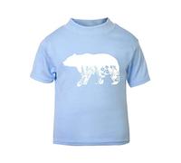 Floral Bear 2 Silhouette Patterned Cut Out Short Sleeve Cotton Toddler t Shirt, 3-4 Years, Pastel Blue