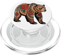 Floral Bear with Red Roses and Tribal Patterns PopSockets PopGrip for MagSafe