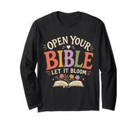 Floral Bible Reading Faith Quote Open Your Bible Bloom Long Sleeve T-Shirt