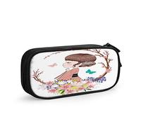 Floral Big Capacity Pencil Case Cute Praying Japanese Girl with Flower Leaves Butterfly Pen Box Large Storage Bag Pouch School Stationary for Women Men