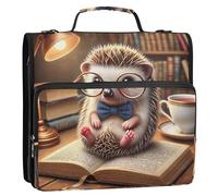 Floral Binder Zipper Organizer 1.5 Inch 3 Ring Binders Heavy Duty Cute Hedgehog Book Nerd Storage Portfolio Case with Handle School Binder Bag with Shoulder Strap