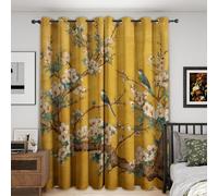 Floral Bird Chinese Curtains 46x72 Inch 2 Panels, 95% Blackout, Chinoiserie Oriental Curtains for Bedroom, Living Room, Home Decor, Thermal Insulated Eyelet Window Drapes YD139
