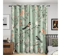 Floral Bird Curtains for Bedroom Living Room, Sage Green Country Flower Blackout Curtains 90x90 Inch, Eyelet Thermal Drapes Window Treatments, 2 Panels Bsy39