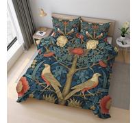 Floral Bird Duvet Cover, William Morris Bedding Sets Double Size, Reversible Print Breathable Quilt Cover with 2 Pillowcases, Zipper Closure, Bedroom Decor GS*66