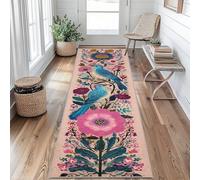 Floral Bird Runner Rug 60 x 120 cm Long Washable, Flowers Birds Carpet Runners for Hallway Non Slip, Kitchen Entryway Hall Bedroom Decor, Soft Low Pile gF&v204