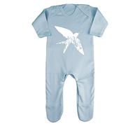Floral Bird Silhouette Watercolour Cut Out Baby Romper Jumpsuit with feet, 0-3 Months, Pastel Blue