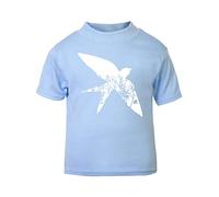 Floral Bird Silhouette Watercolour Cut Out Short Sleeve Cotton Toddler t Shirt, 3-4 Years, Pastel Blue