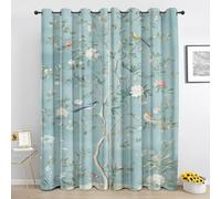Floral Birds Blackout Curtains for Bedroom, Vintage Rustic Thermal Curtains 54 Inch Drop, Duck Egg Blue Short Curtain for Living Room, Eyelet Drapes 2 Panels, Sc254