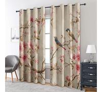 Floral Birds Curtains 52 X 84 Decor 2 Panels | Oriental Branches Flower Patterned Drapes, Thermal Insulated, Blackout, Eyelet, Living Room, Bedroom