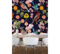 Floral Birds Wall Mural Origin Murals Indigo W350cm x H280cm