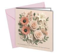 Floral Birthday Card (NOT 3D) for Mum, Niece, Nan, Stepmum, Grandma, Auntie, Stepsister, Sister or Daughter Premium 400gsm Card from Children (Grandma #1882)
