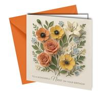 Floral Birthday Card (NOT 3D) for Mum, Niece, Nan, Stepmum, Grandma, Auntie, Stepsister, Sister or Daughter Premium 400gsm Card from Children (Niece #1884)